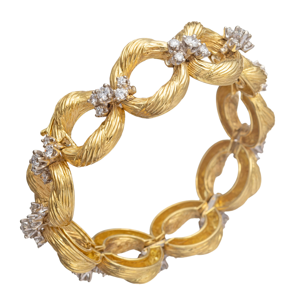 Vintage 18k Yellow Gold Diamond Circular Link Bracelet