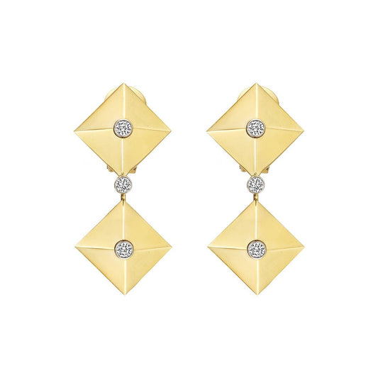 Aletto Brothers - 18k Yellow Gold Diamond Pyramid Drop Earrings