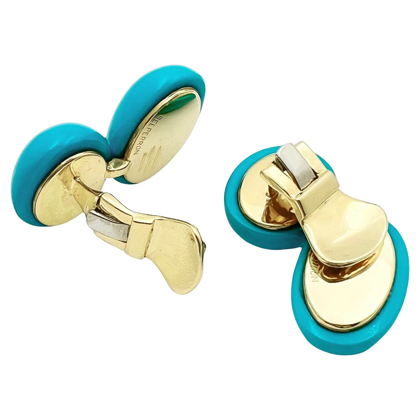 Belperron - 18k Yellow Gold Turquoise Gemini Clip Earrings