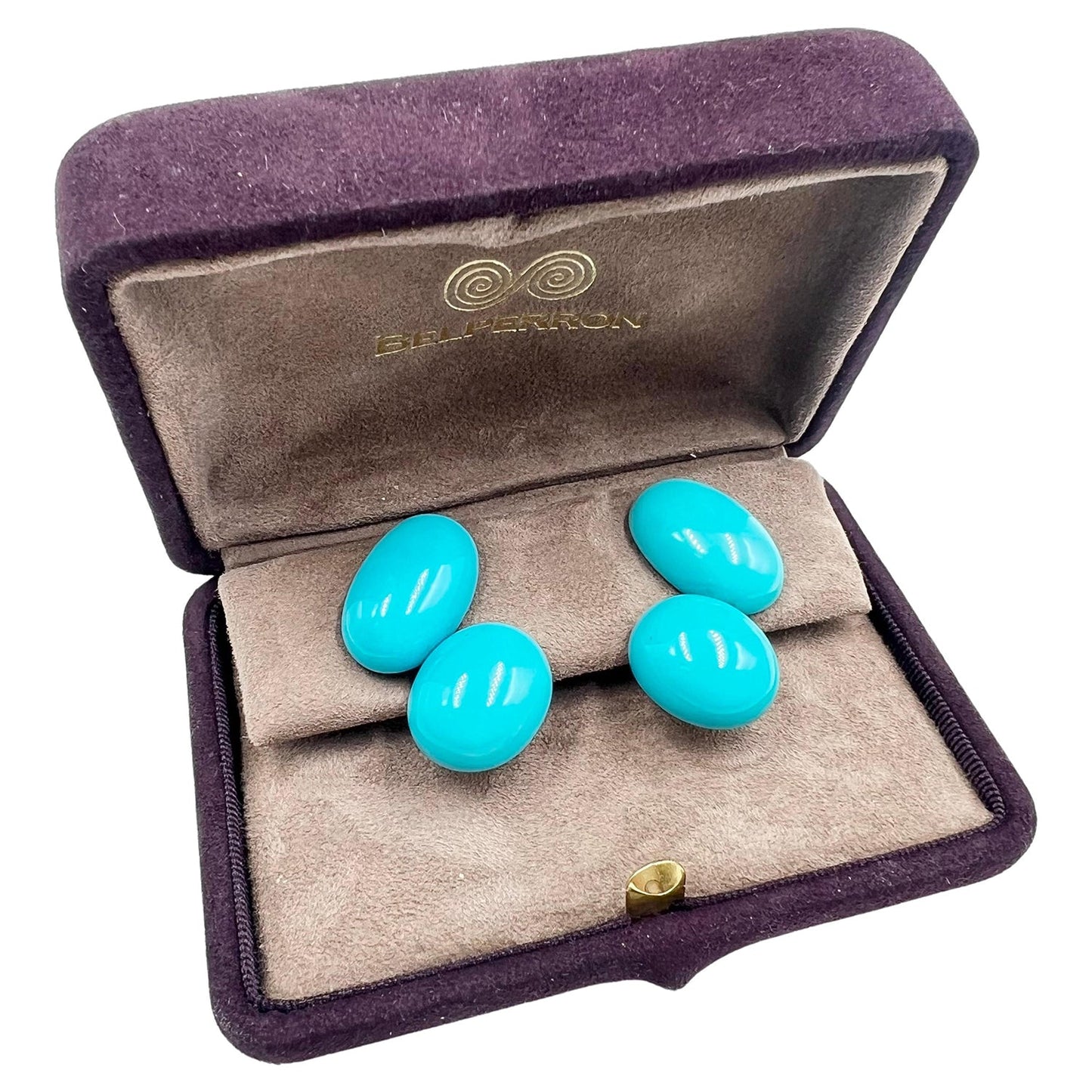 Belperron - 18k Yellow Gold Turquoise Gemini Clip Earrings