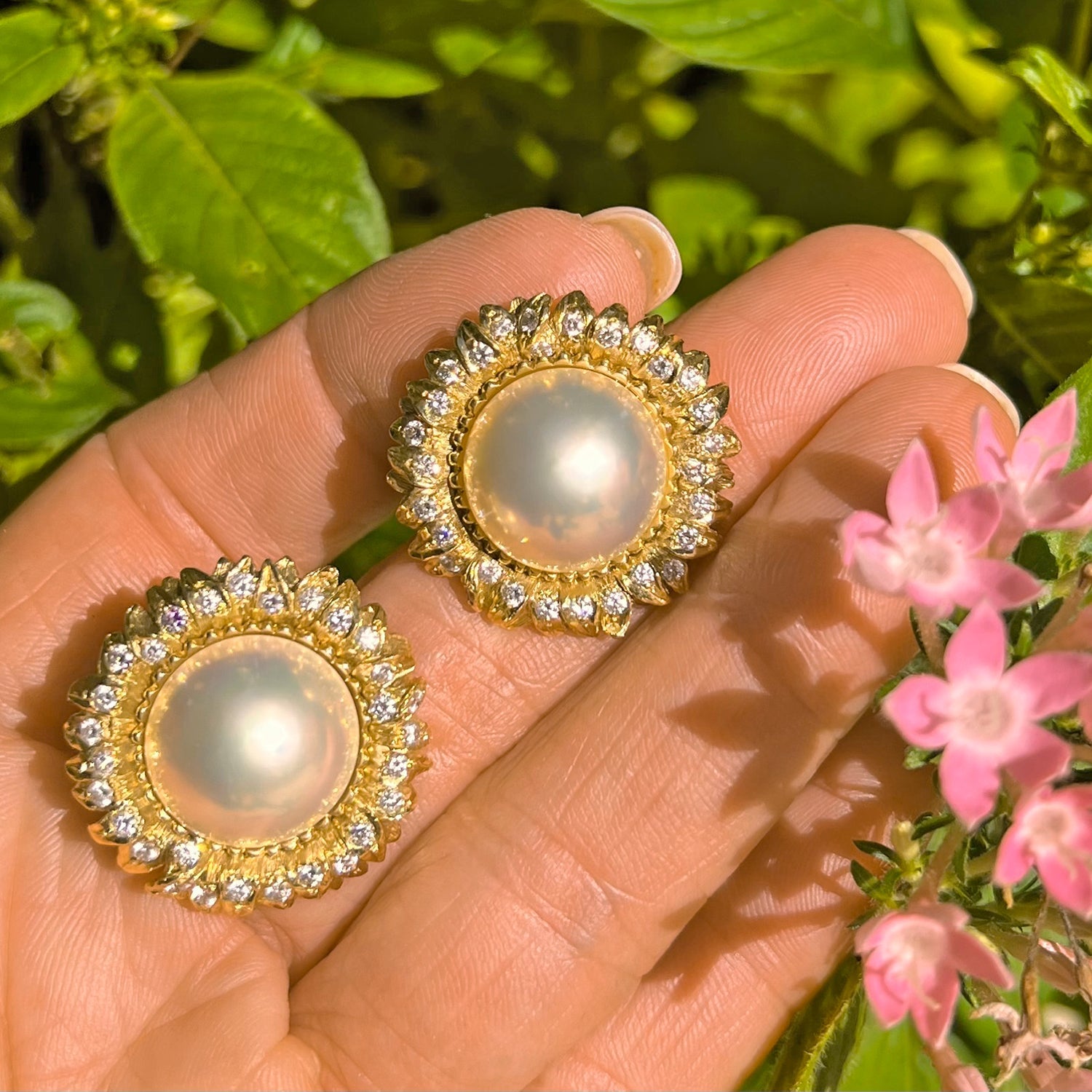 Mabe pearl deals earrings with diamonds