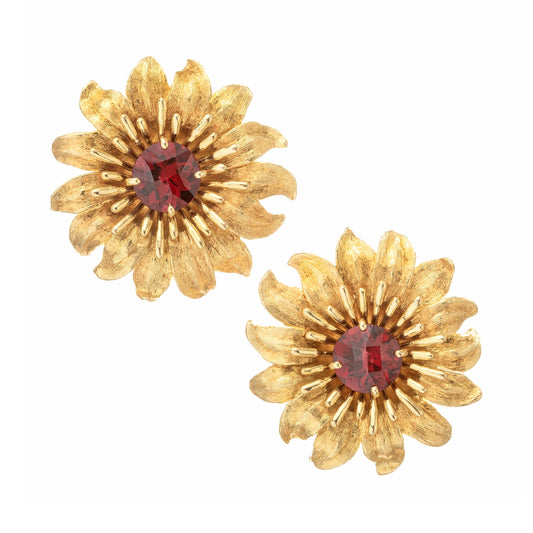 Bielka - 18k Yellow Gold Rhodolite Garnet Flower Earrings
