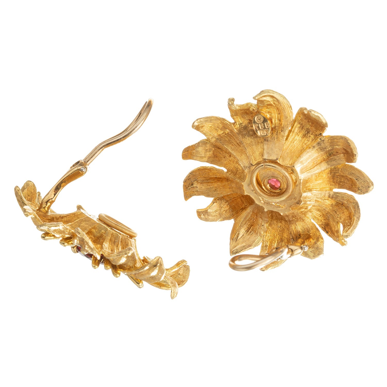 Bielka - 18k Yellow Gold Rhodolite Garnet Flower Earrings