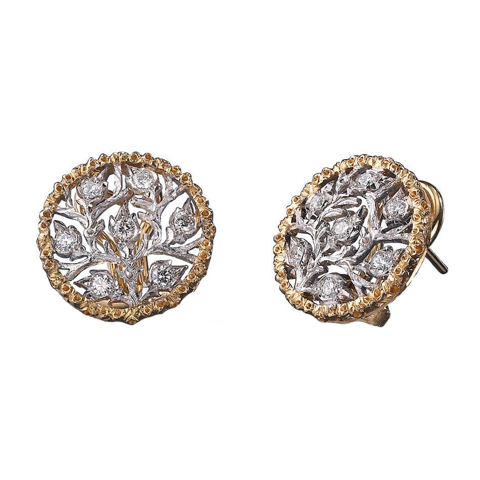 Buccellati - 18k Gold Diamond Ramage Button Earrings