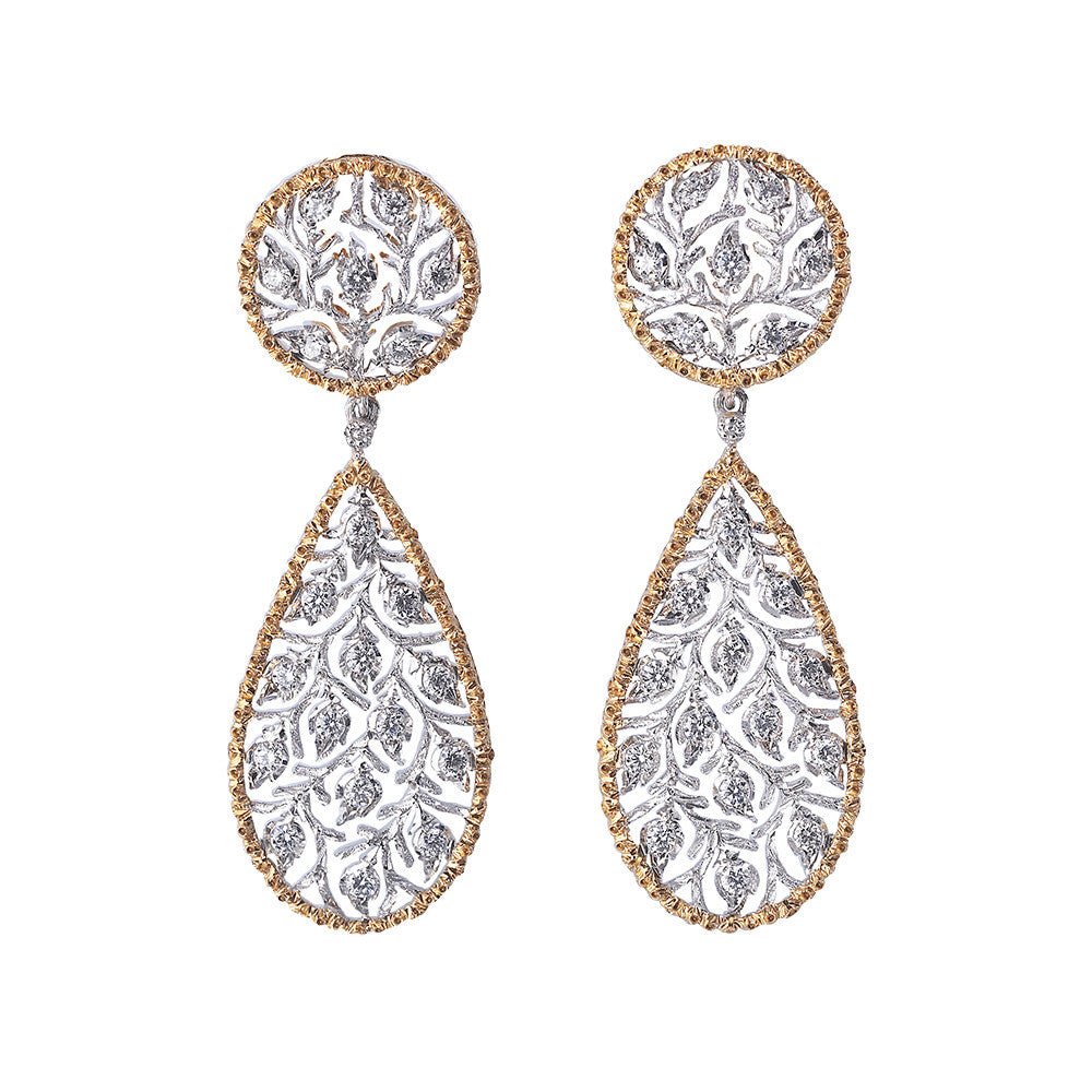 Buccellati - 18k Gold Diamond Ramage Pendant Earrings