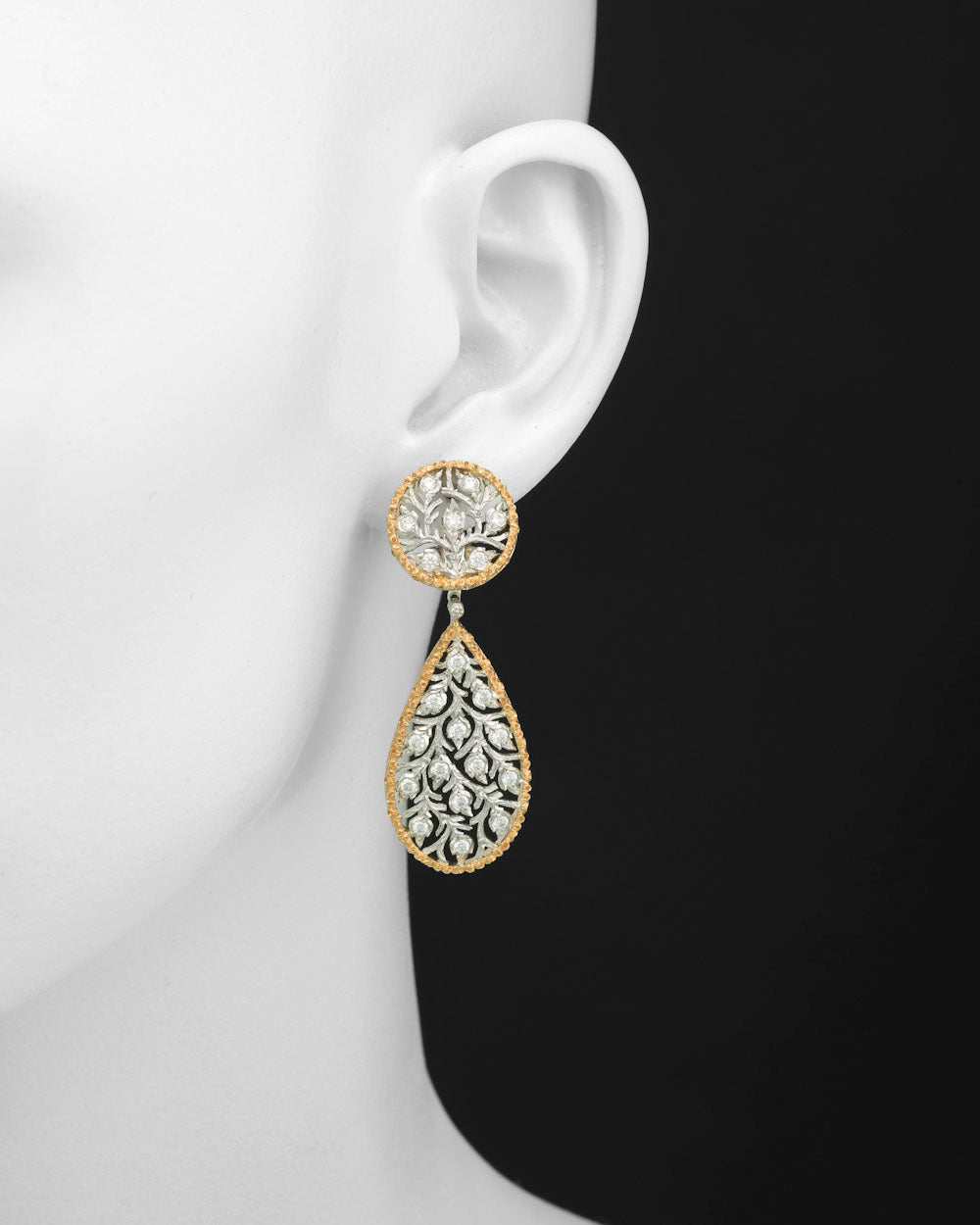 Buccellati - 18k Gold Diamond Ramage Pendant Earrings