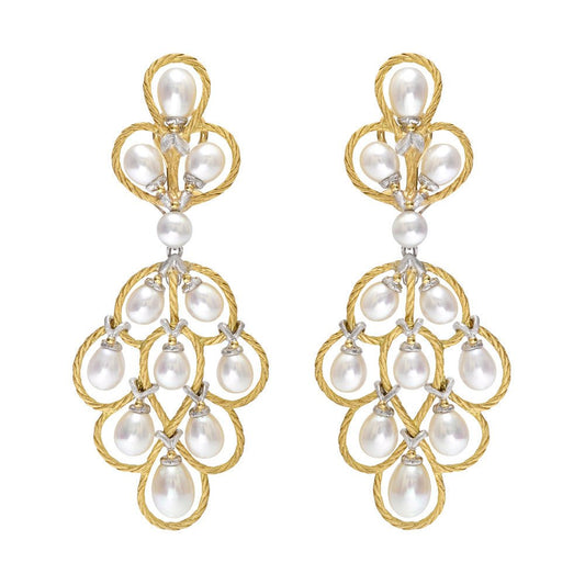 Estate Buccellati 18k Gold Rete Pearl Chandelier Earrings