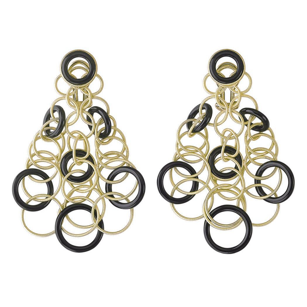 Buccellati - 18k Yellow Gold Black Onyx Medium Hawaii Earrings