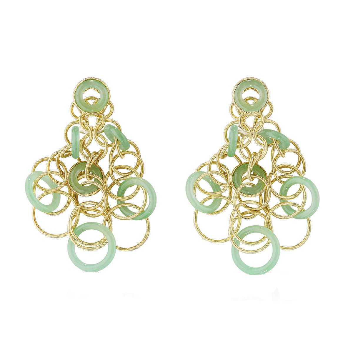 Buccellati - 18k Yellow Gold Jade Small Hawaii Earrings