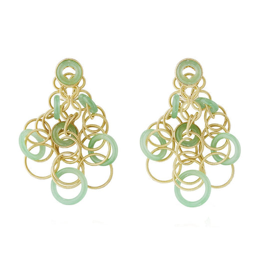 Buccellati - 18k Yellow Gold Jade Small Hawaii Earrings