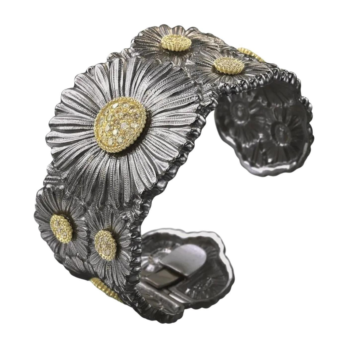 Buccellati - Black-Plated Silver Diamond Daisy Cuff Bracelet