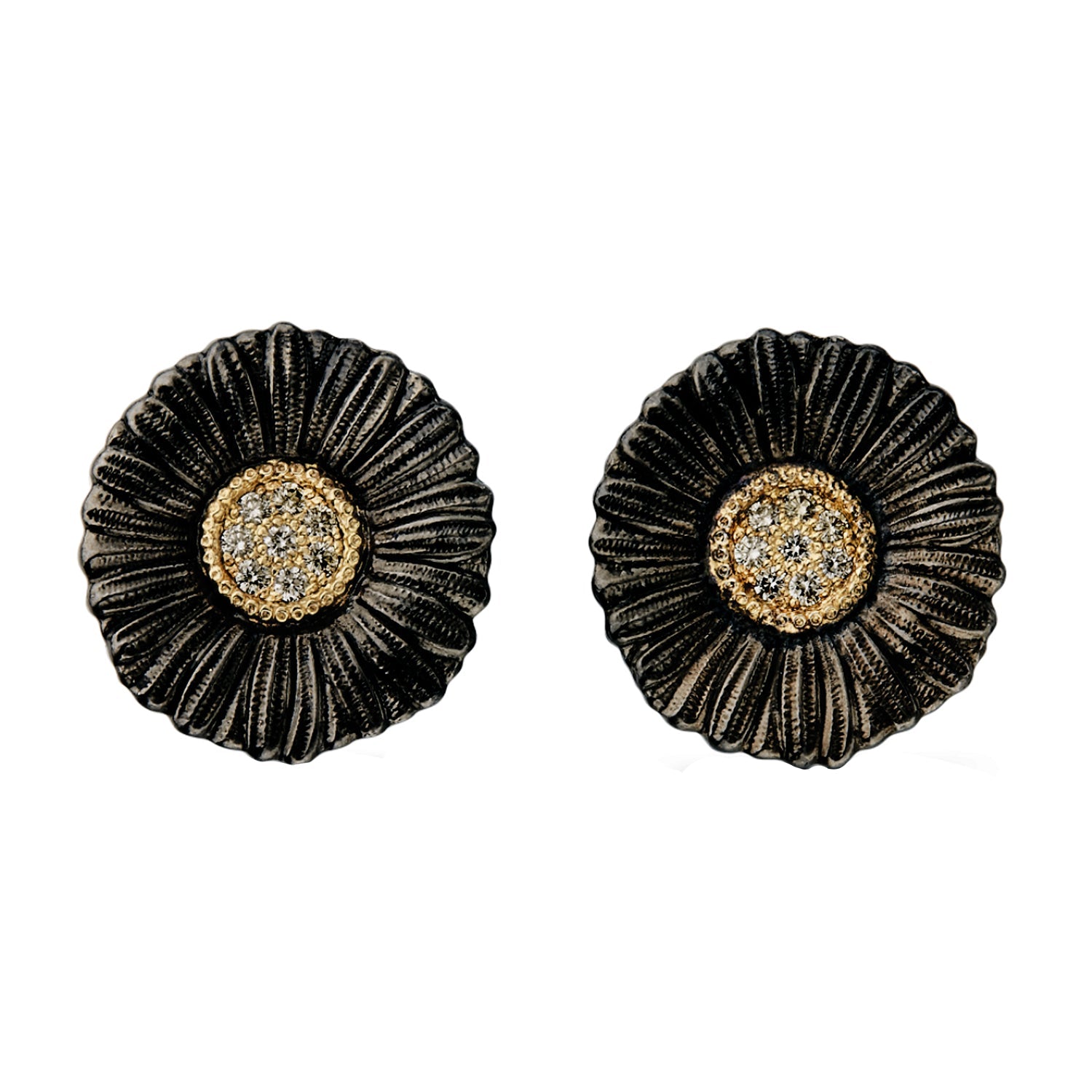 Buccellati - Black-Plated Silver Diamond Daisy Stud Earrings