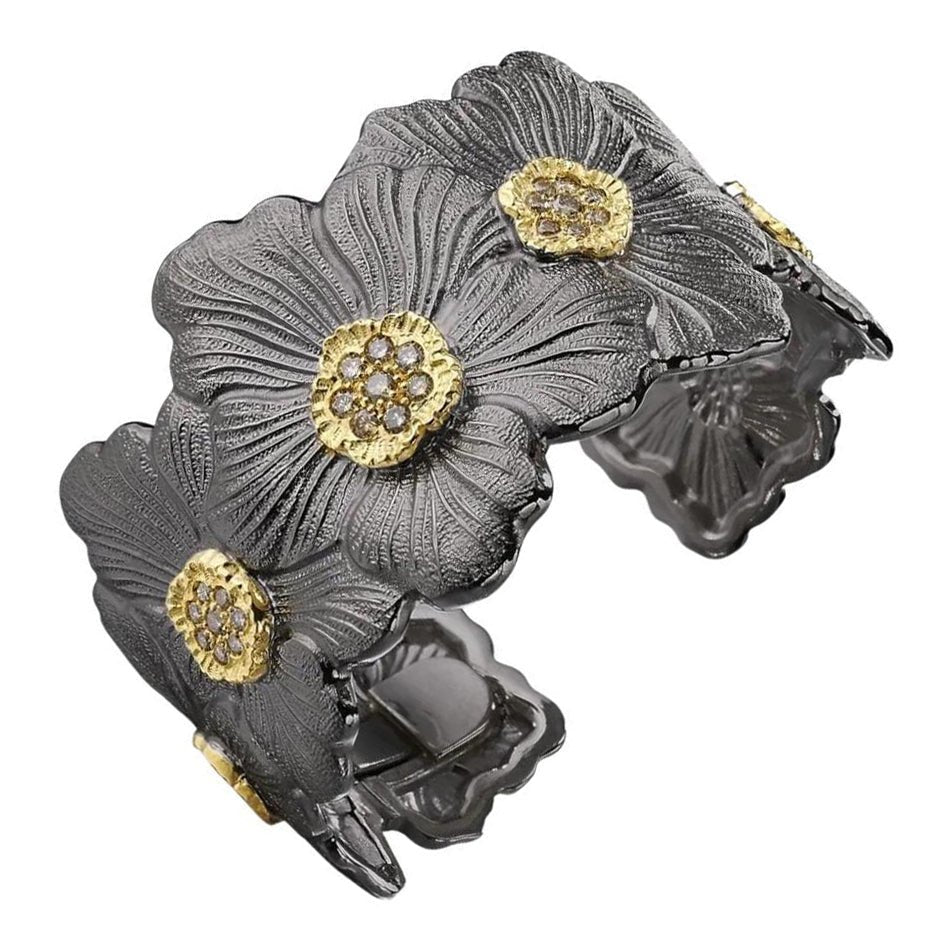 Buccellati - Black-Plated Silver Diamond Gardenia Cuff Bracelet