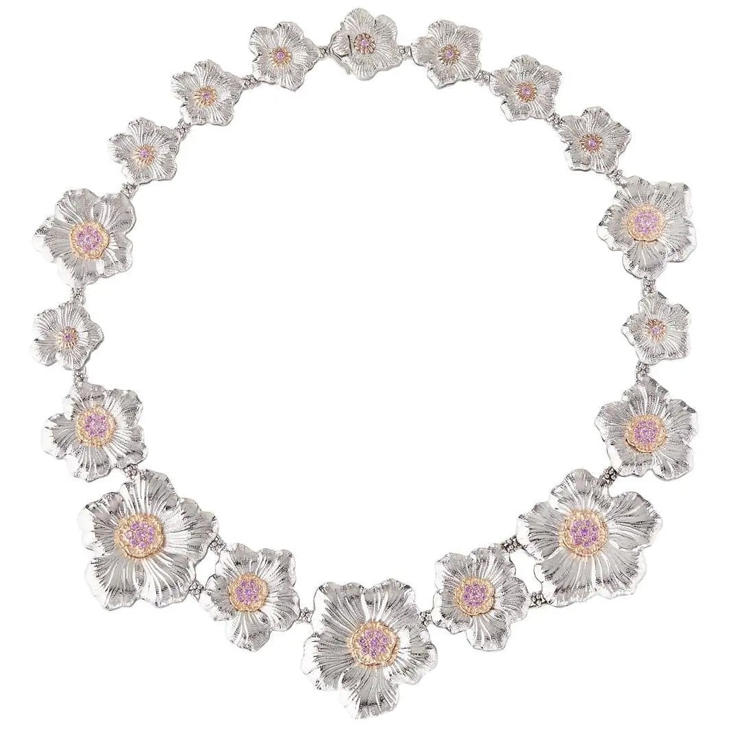 Buccellati - Silver Pink Sapphire Gardenia Flower Necklace