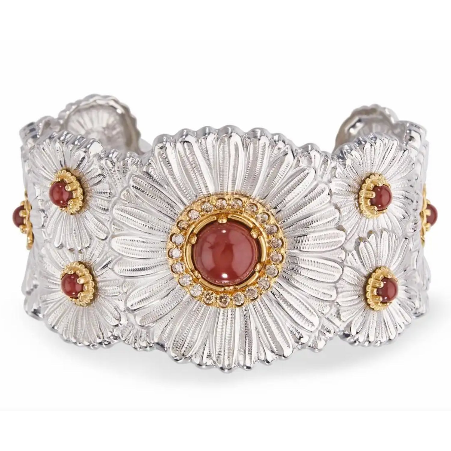 Buccellati - Silver Red Jasper Diamond Cuff Bracelet