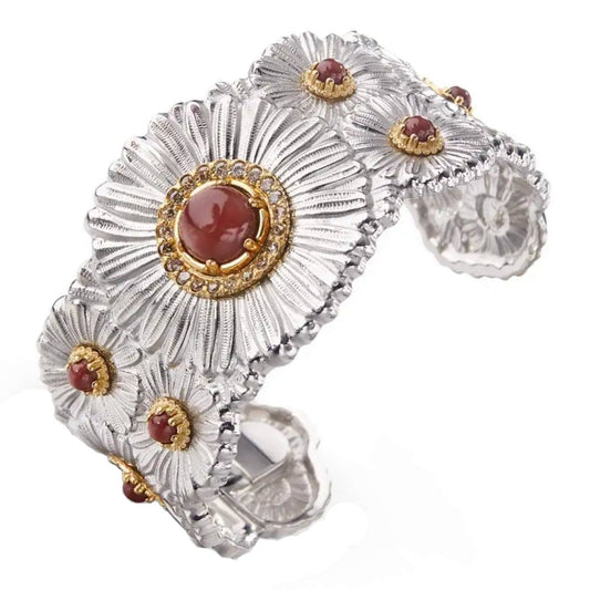 Buccellati - Silver Red Jasper Diamond Cuff Bracelet