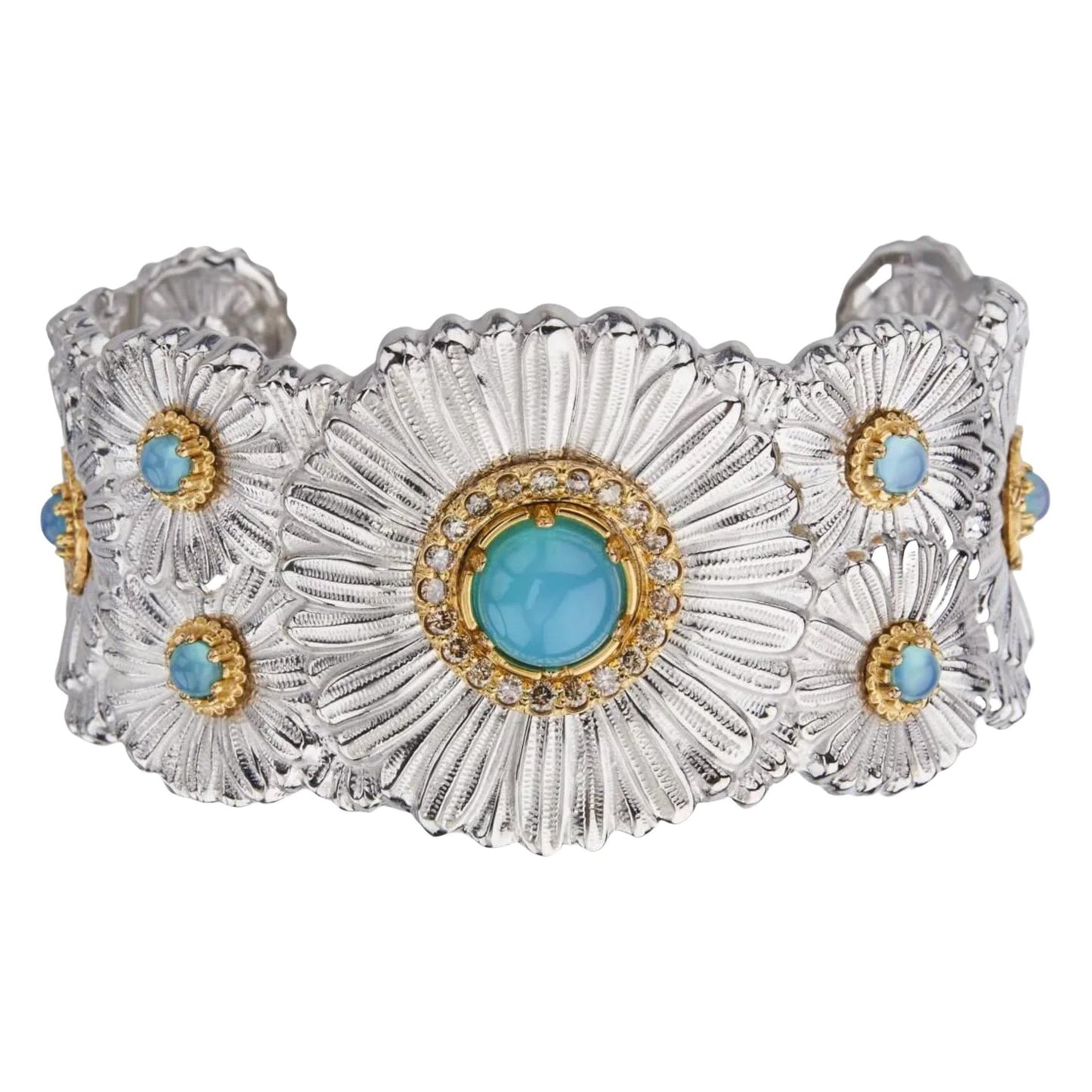 Buccellati Silver - Silver Blue Agate Diamond Daisy Cuff Bracelet