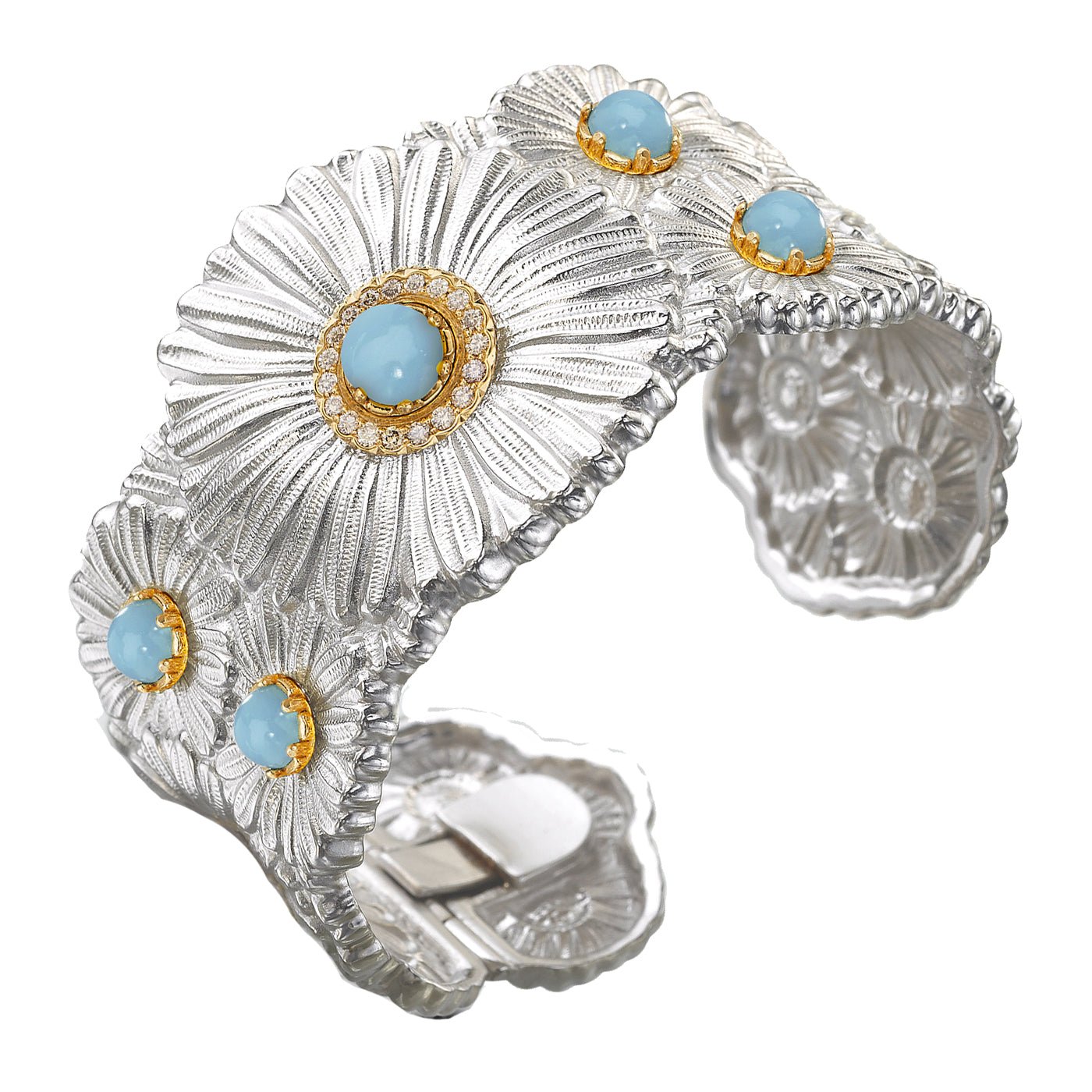 Buccellati Silver - Silver Blue Agate Diamond Daisy Cuff Bracelet