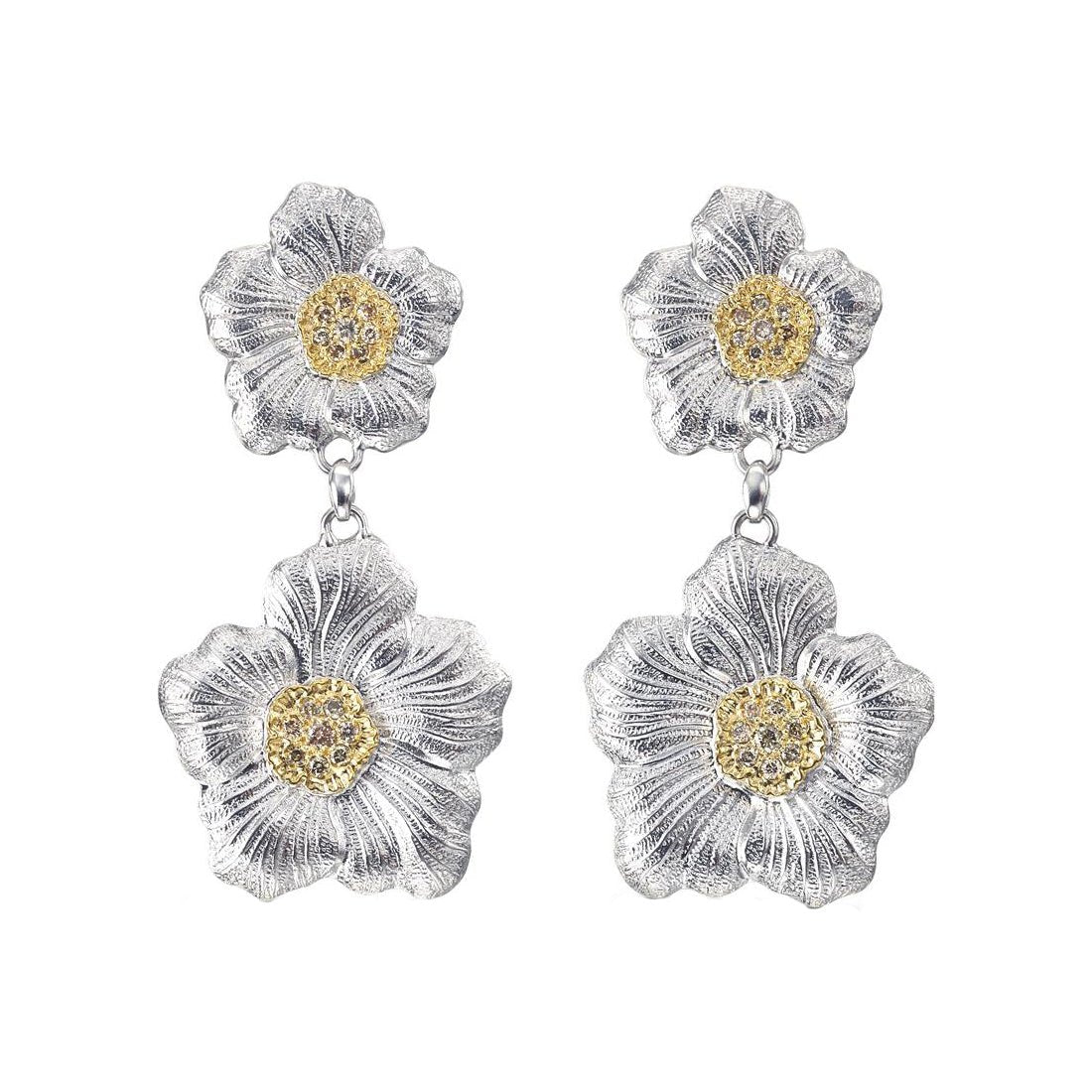 Buccellati Silver - Silver Diamond Gardenia Drop Earrings