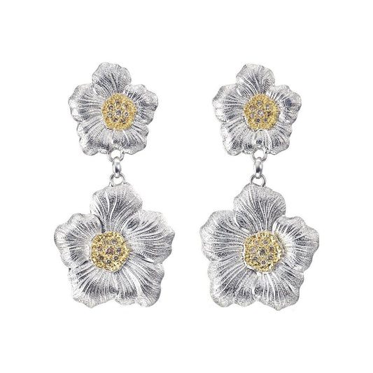 Buccellati Silver - Silver Diamond Gardenia Drop Earrings