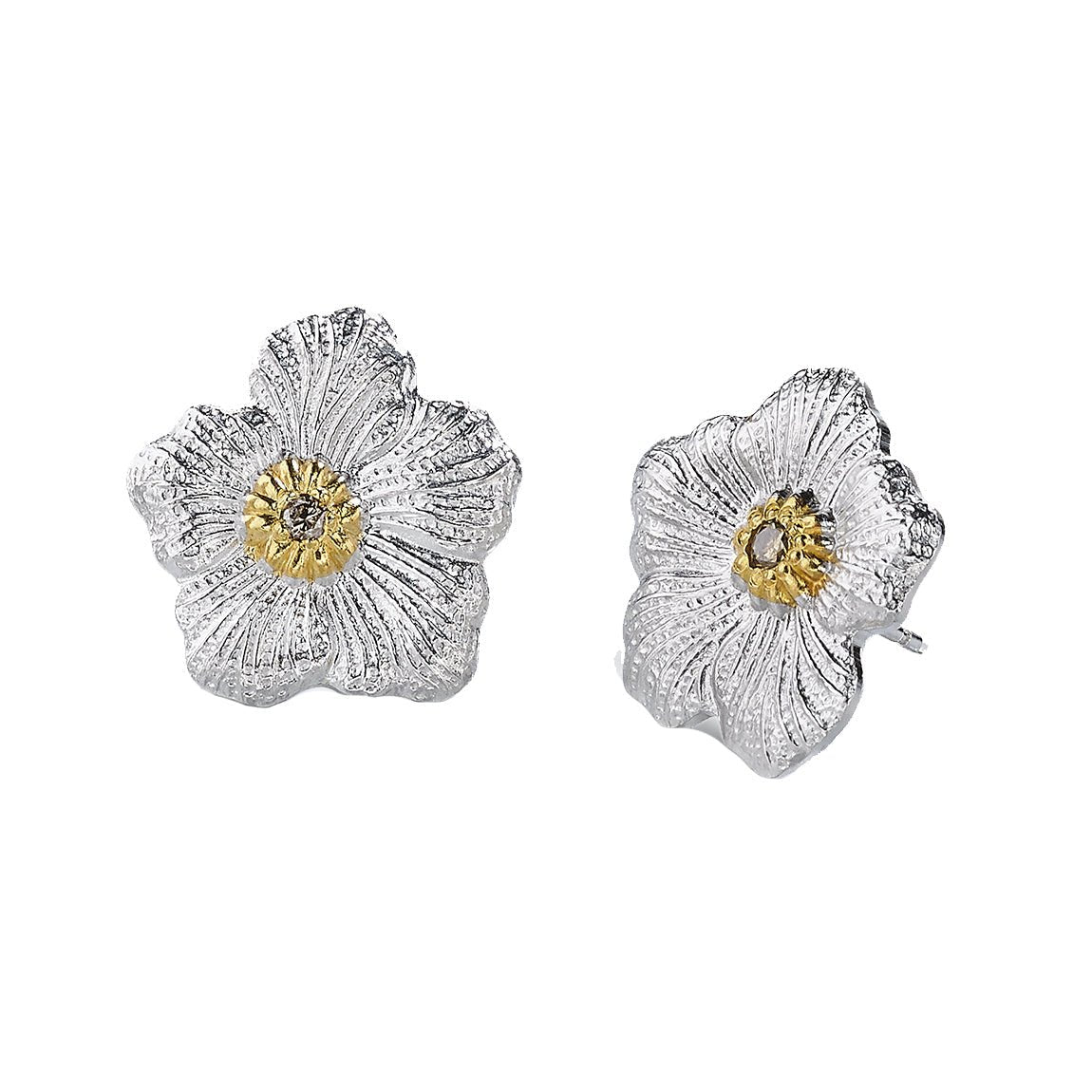Buccellati Silver - Silver Diamond Gardenia Stud Earrings