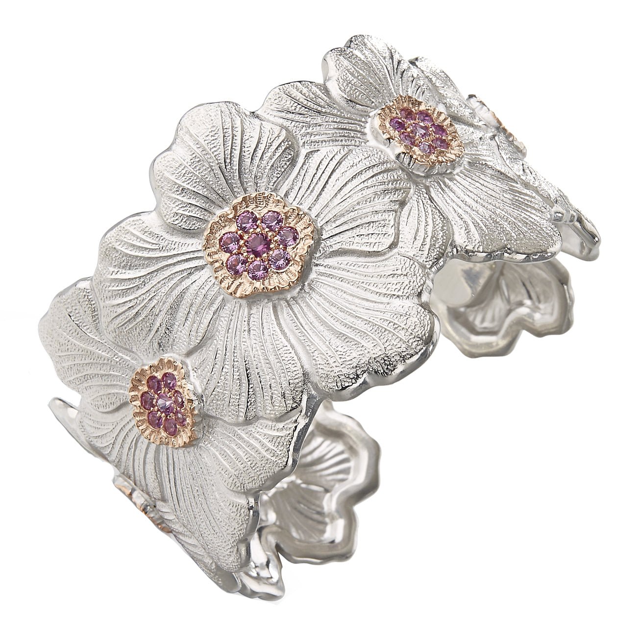 Buccellati Silver - Silver Pink Sapphire Gardenia Cuff Bracelet