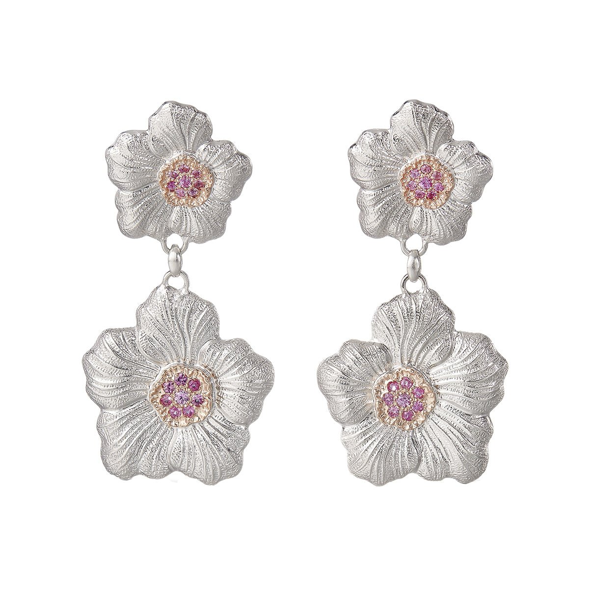 Buccellati Silver - Silver Pink Sapphire Gardenia Drop Earrings