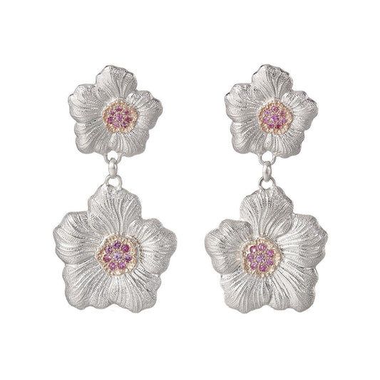 Buccellati Silver - Silver Pink Sapphire Gardenia Drop Earrings