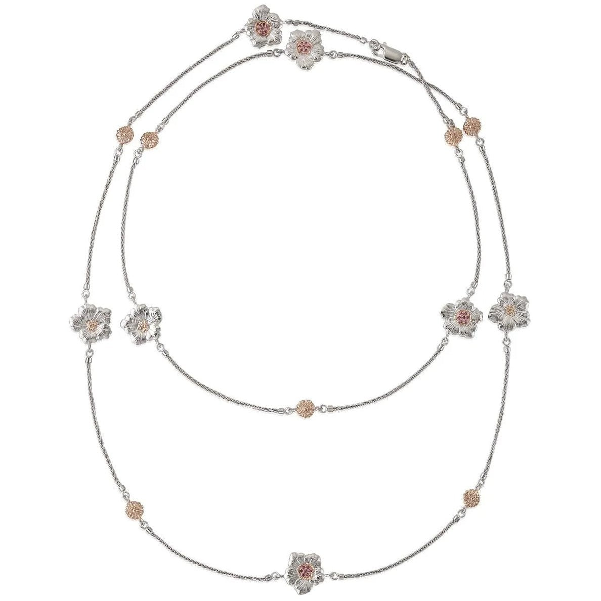 Buccellati Silver - Silver Pink Sapphire Gardenia Long Necklace