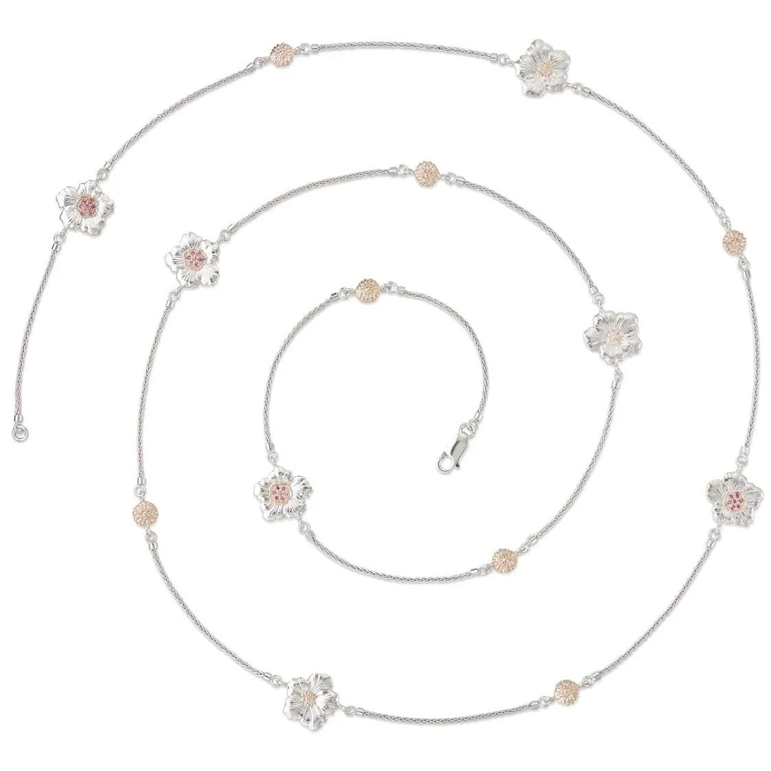 Buccellati Silver - Silver Pink Sapphire Gardenia Long Necklace