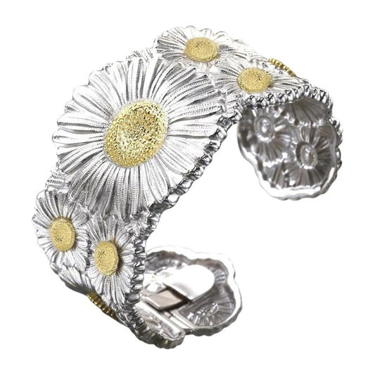 Buccellati Silver - Silver Vermeil Daisy Flower Cuff Bracelet