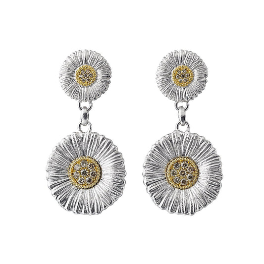 Buccellati Silver - Silver Vermeil Diamond Daisy Drop Earrings