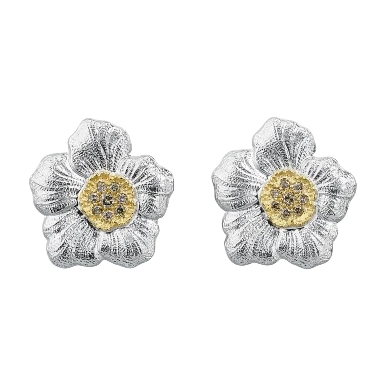 Buccellati Silver - Silver Vermeil Diamond Gardenia Earrings