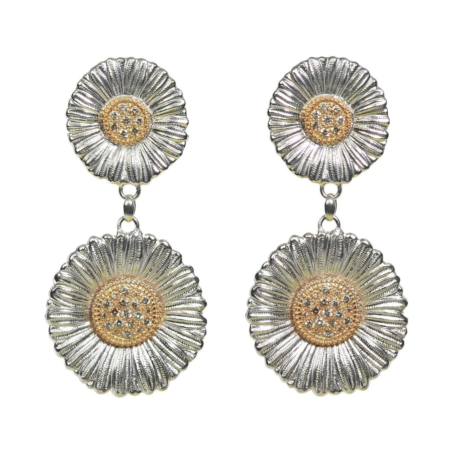 Buccellati Silver - Silver Vermeil Diamond Large Daisy Drop Earrings
