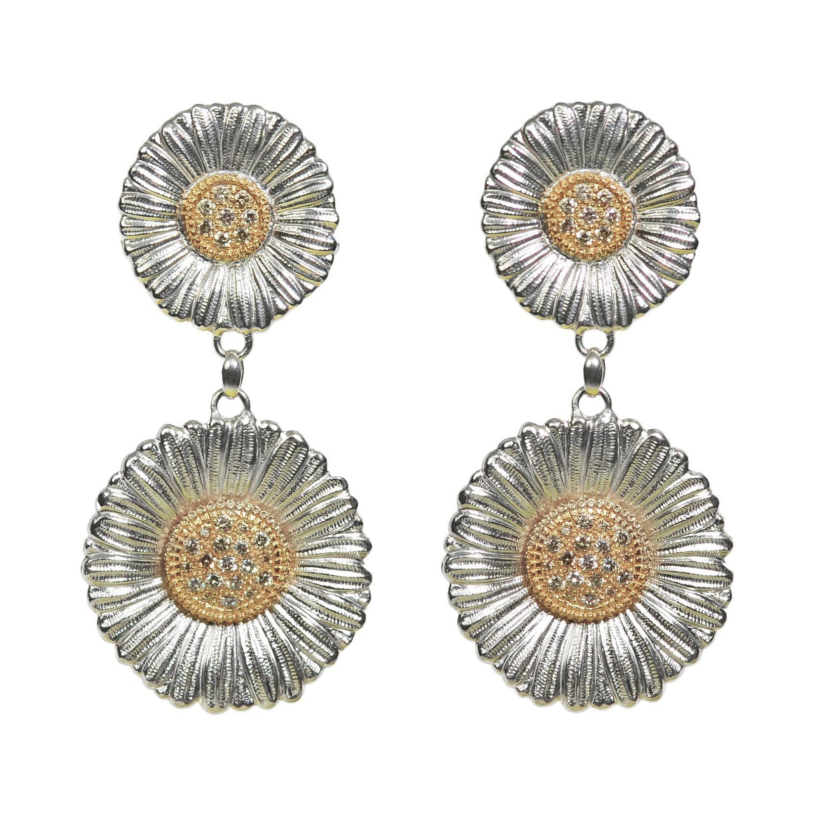 Buccellati Silver - Silver Vermeil Diamond Large Daisy Drop Earrings