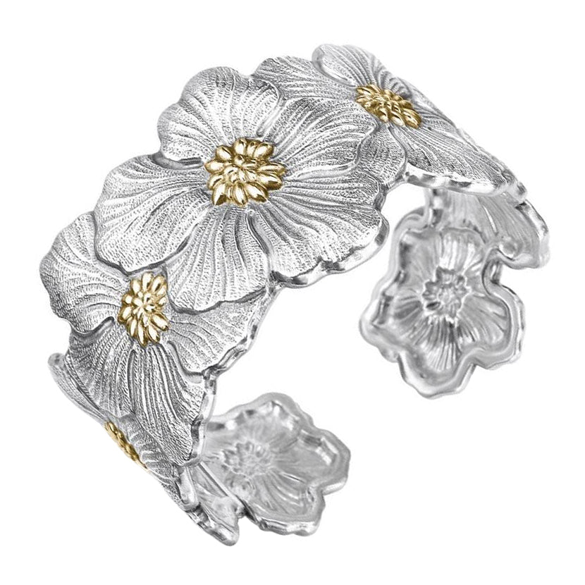 Buccellati Silver - Silver Vermeil Gardenia Flower Cuff Bracelet