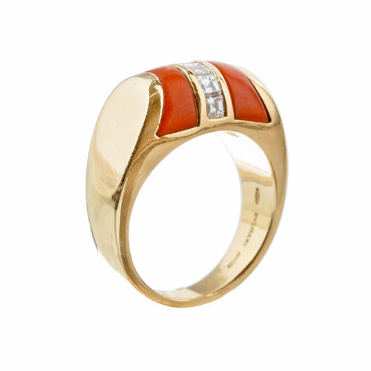Bvlgari - 18k Yellow Gold Diamond Coral Tronchetto Ring