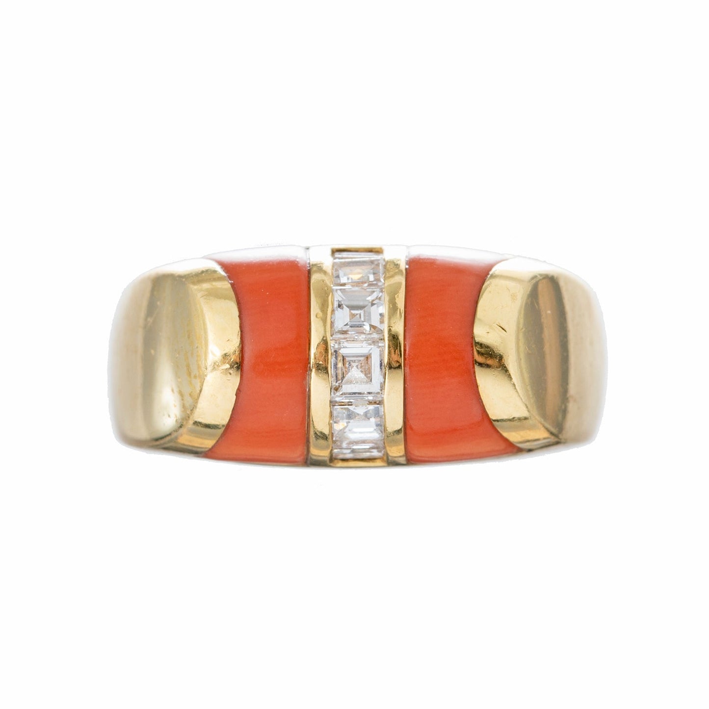 Bvlgari - 18k Yellow Gold Diamond Coral Tronchetto Ring
