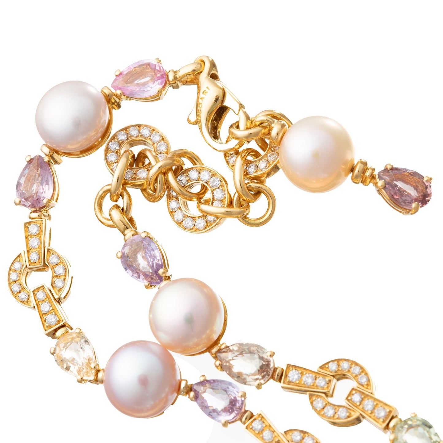 Bvlgari - Multicolored Sapphire Pearl Diamond Drop Necklace