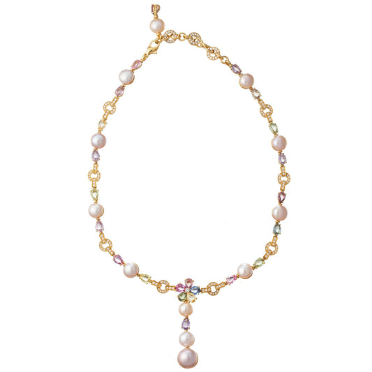 Bvlgari - Multicolored Sapphire Pearl Diamond Drop Necklace