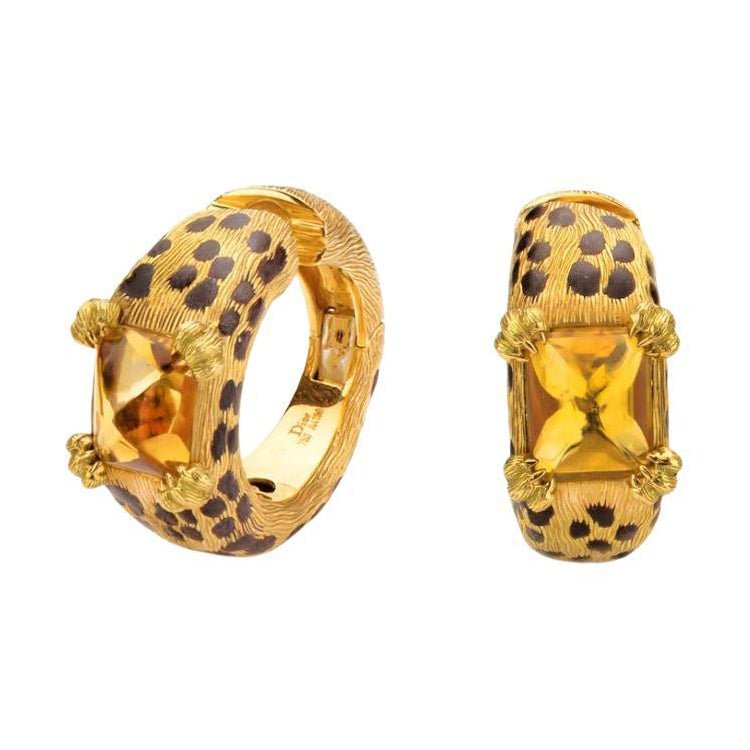 Christian Dior - 18k Yellow Gold Citrine Leopard Spot Hoop Earrings