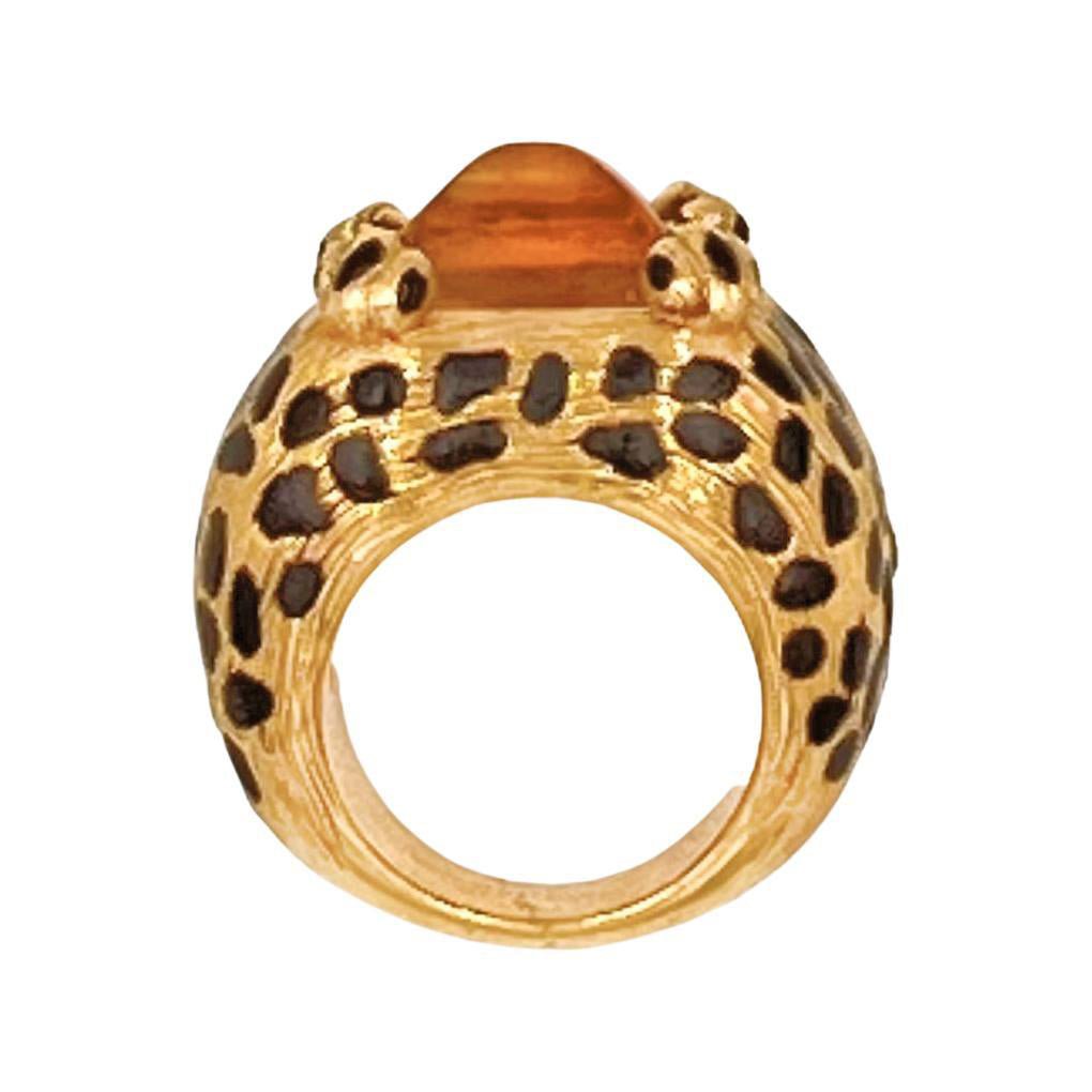 Christian Dior - 18k Yellow Gold Citrine Leopard Spot Ring