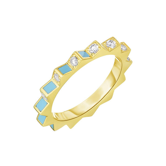 Cicada - 18k Yellow Gold Turquoise Enamel Diamond Band