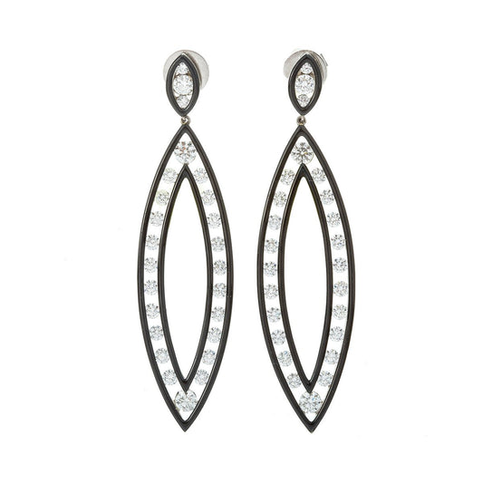 Cicada - Diamond Black Enamel Long Drop Earrings