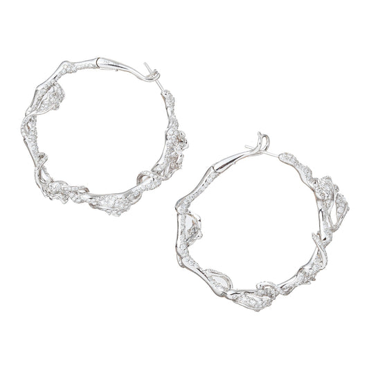 Cindy Chao - 18k White Gold Diamond Leaf Hoop Earrings