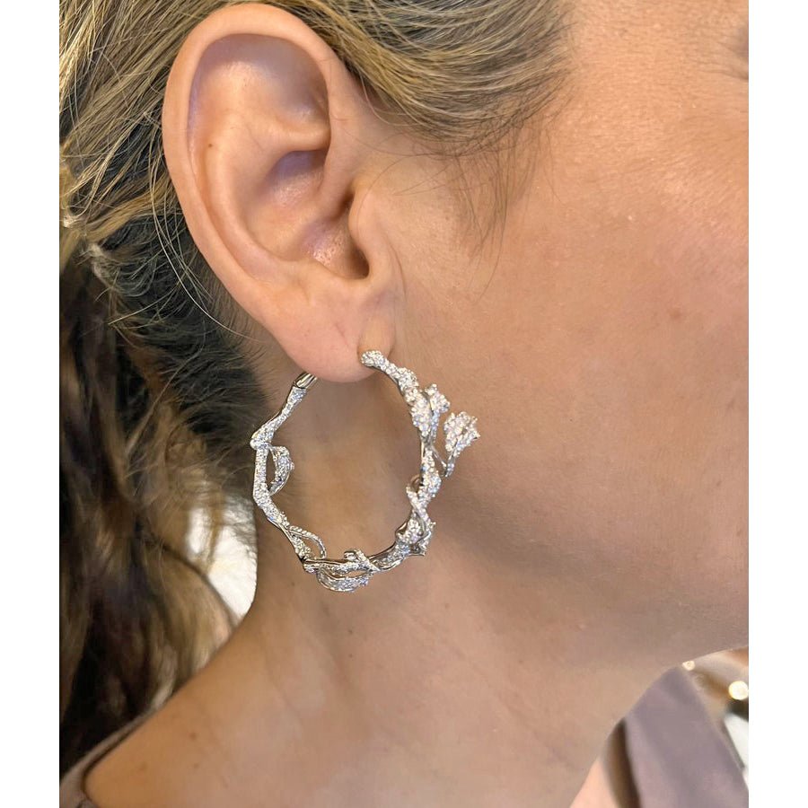 Cindy Chao - 18k White Gold Diamond Leaf Hoop Earrings