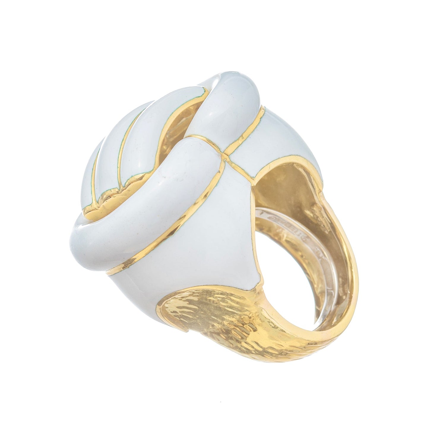 David Webb - 18k Gold White Enamel Buckle Ring