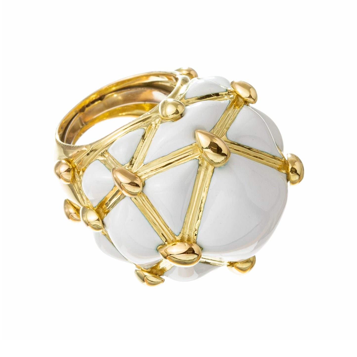 David Webb - 18k Gold White Enamel Geodesic Dome Ring