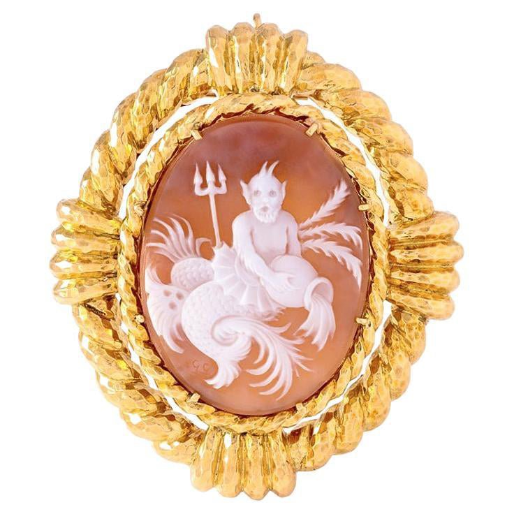 David Webb - 18k Yellow Gold Poseidon Cameo Pendant Brooch