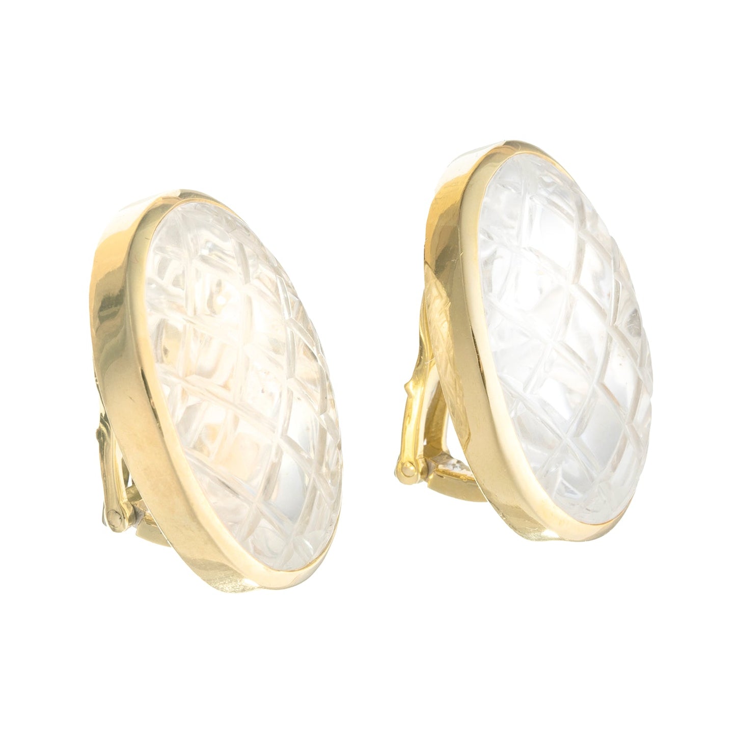 David Webb - 18k Yellow Gold Rock Crystal Pool Clip Earrings